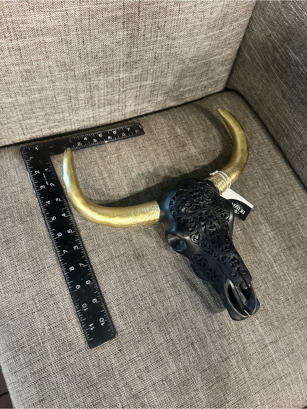 Cost Plus World Market Black Skull Wall Decor with Gold Horns